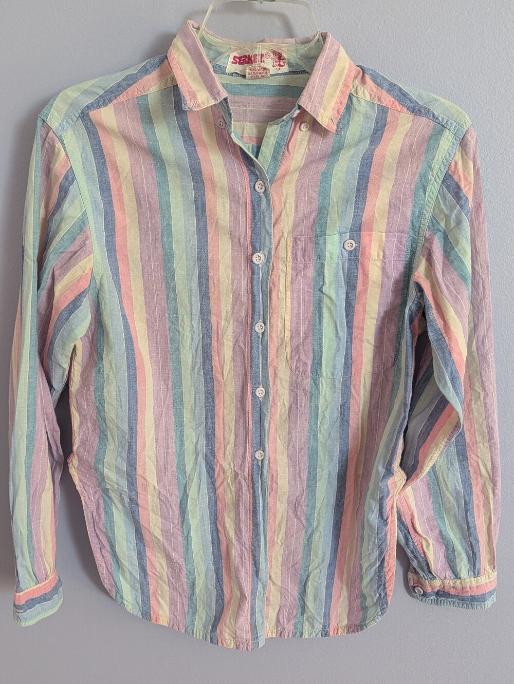 Vintage Serkez 100% Cotton Pastel Striped Button Up
